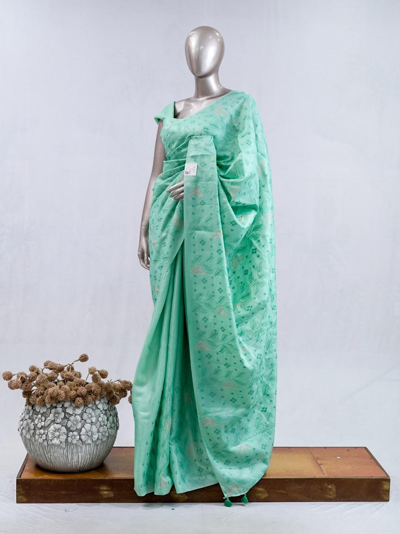 Mint green bloom art silk saree SAN5566