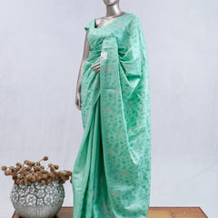 Mint green bloom art silk saree SAN5566
