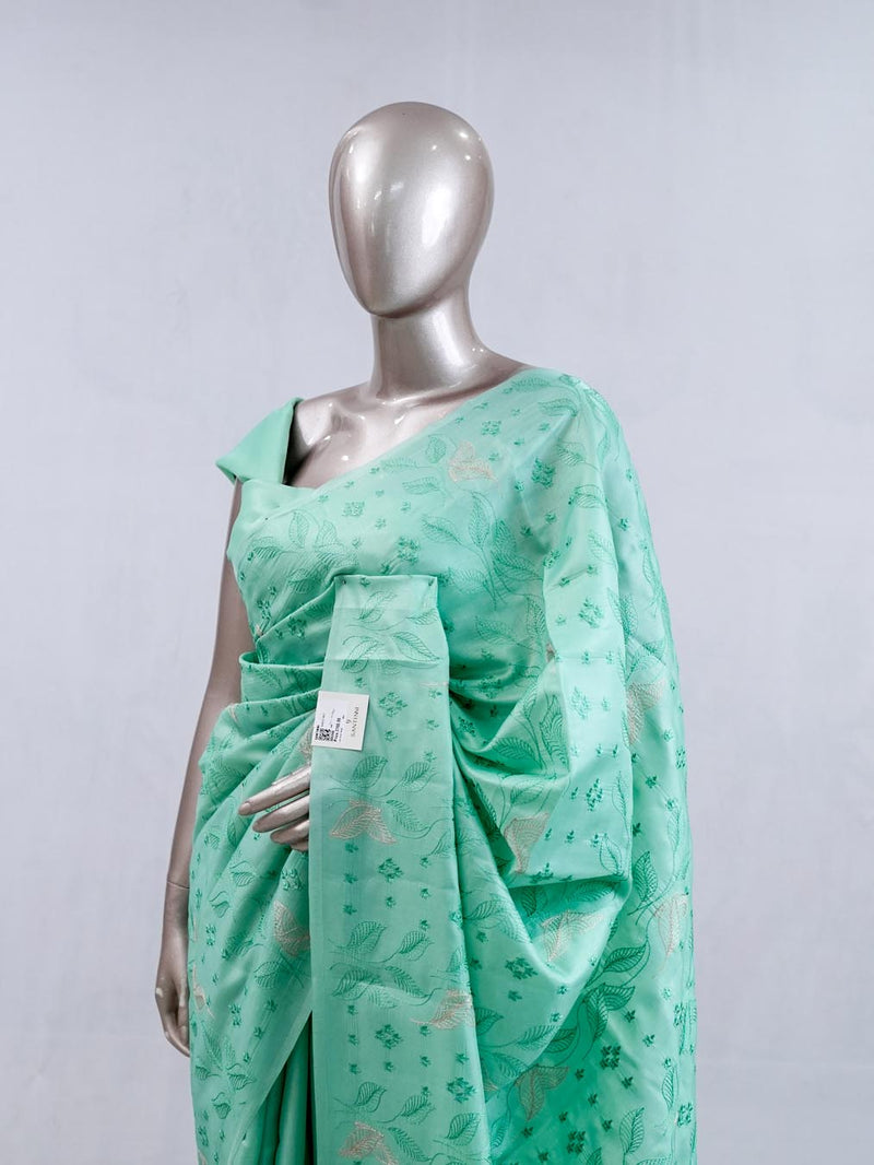 Mint green bloom art silk saree SAN5566