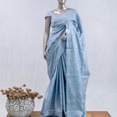 Powder blue bloom art silk saree  SAN5566