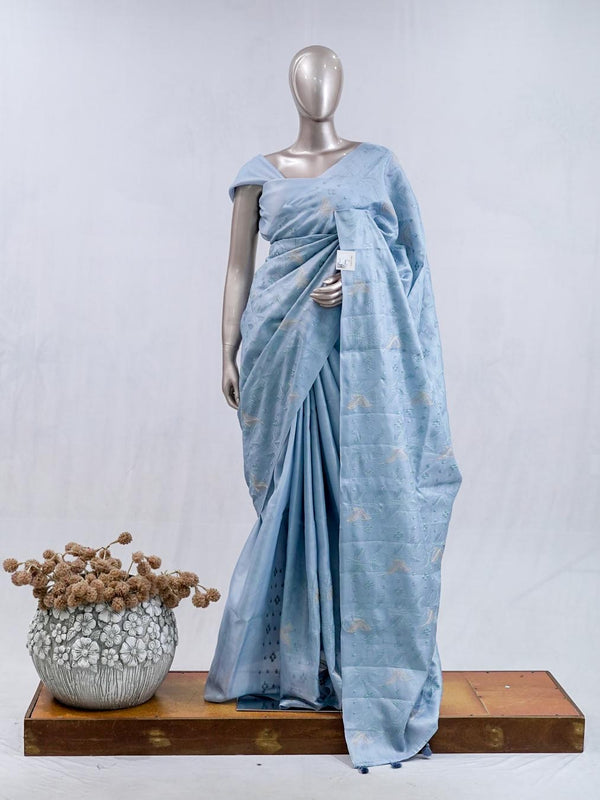 Powder blue bloom art silk saree  SAN5566