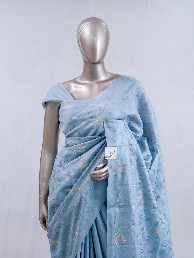 Powder blue bloom art silk saree  SAN5566