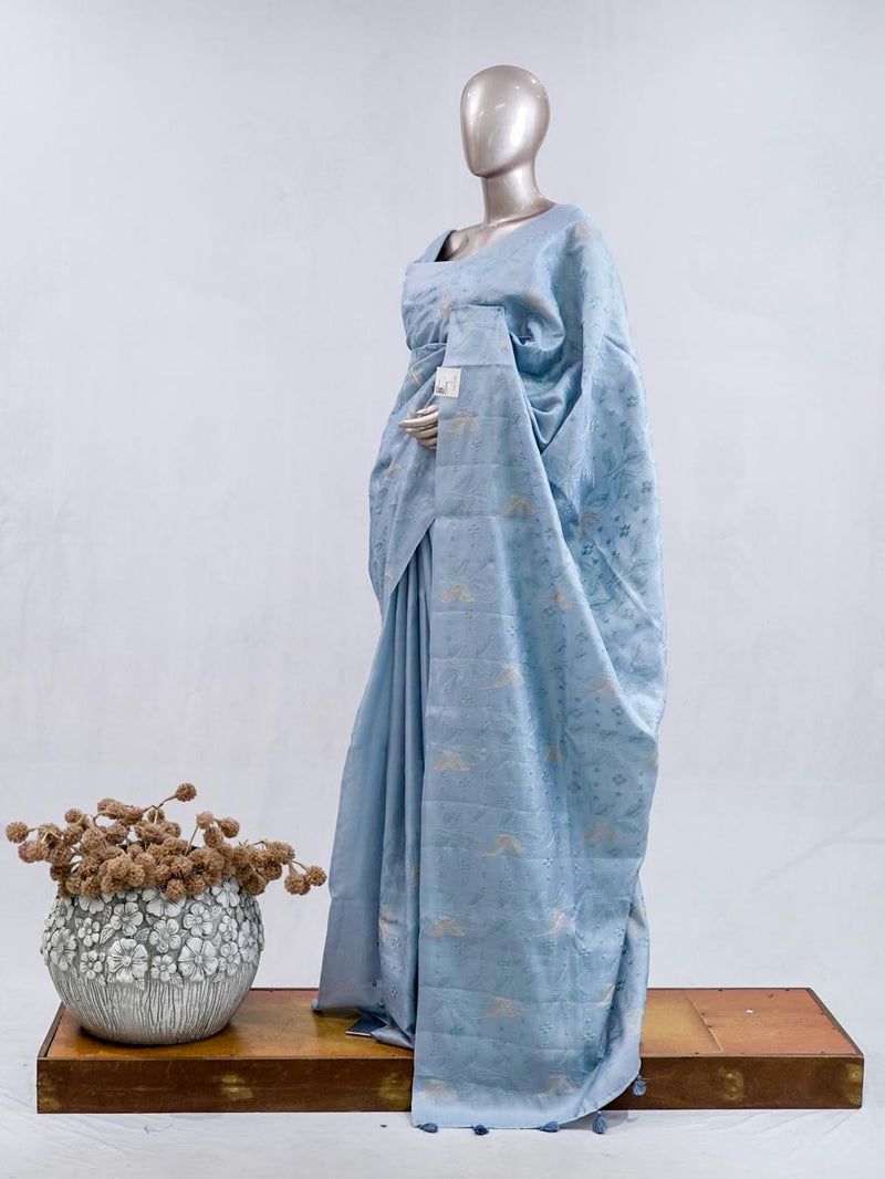 Powder blue bloom art silk saree  SAN5566