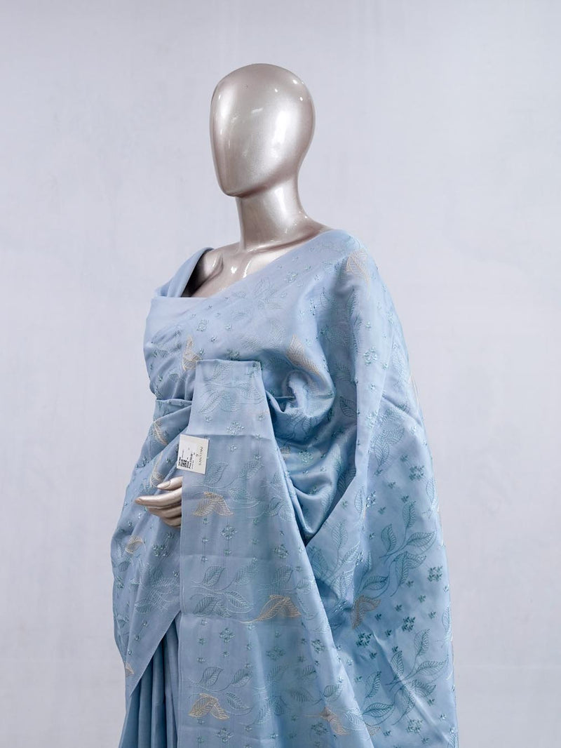 Powder blue bloom art silk saree  SAN5566