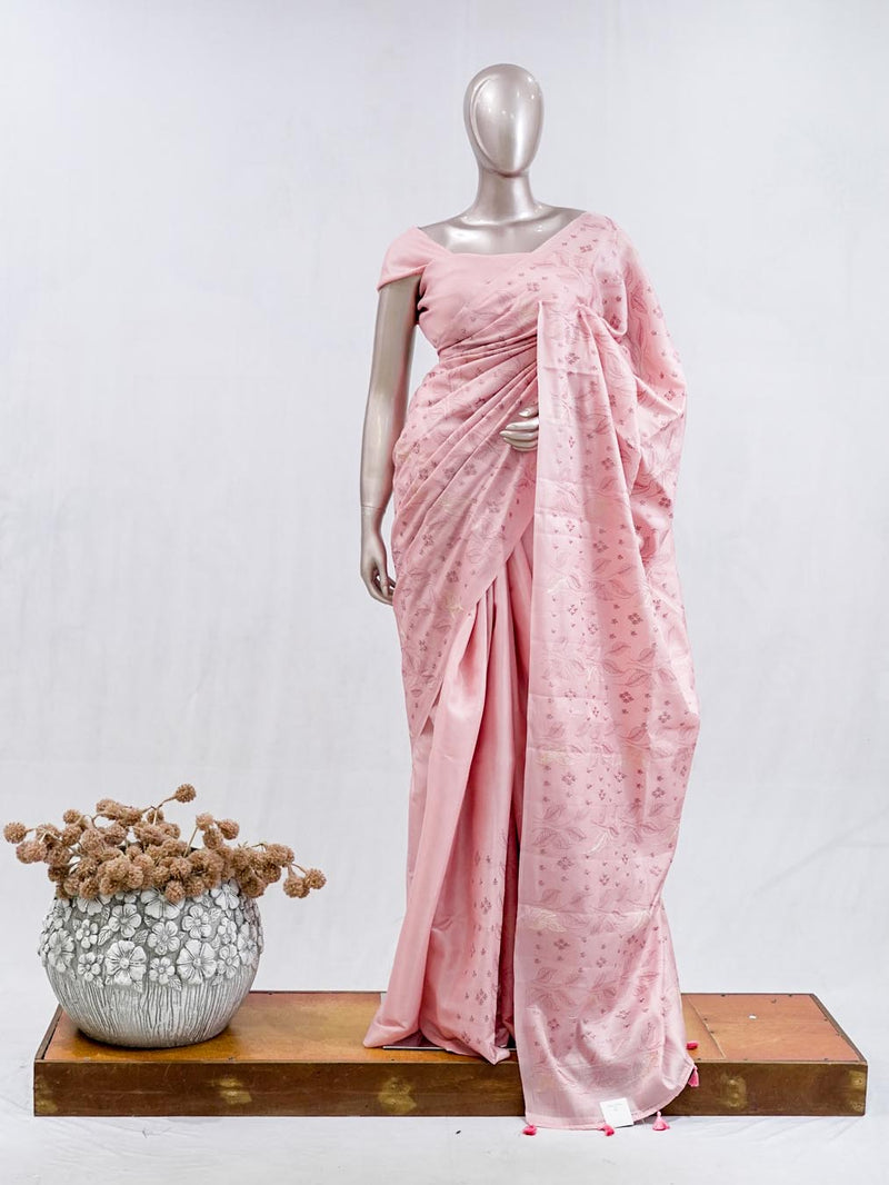 Blush pink bloom art silk saree  SAN5566