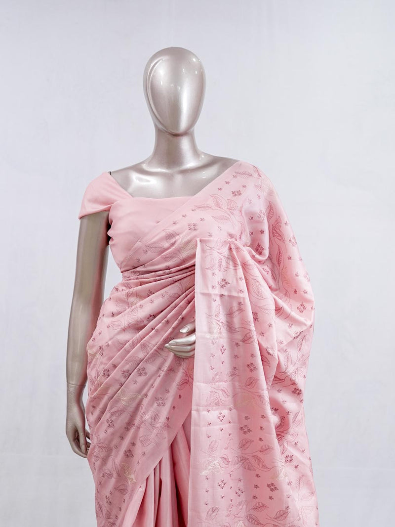 Blush pink bloom art silk saree  SAN5566