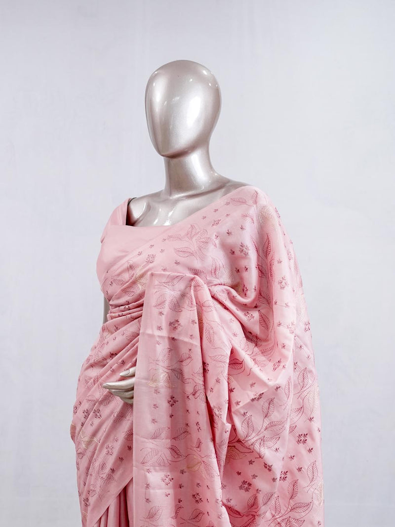 Blush pink bloom art silk saree  SAN5566