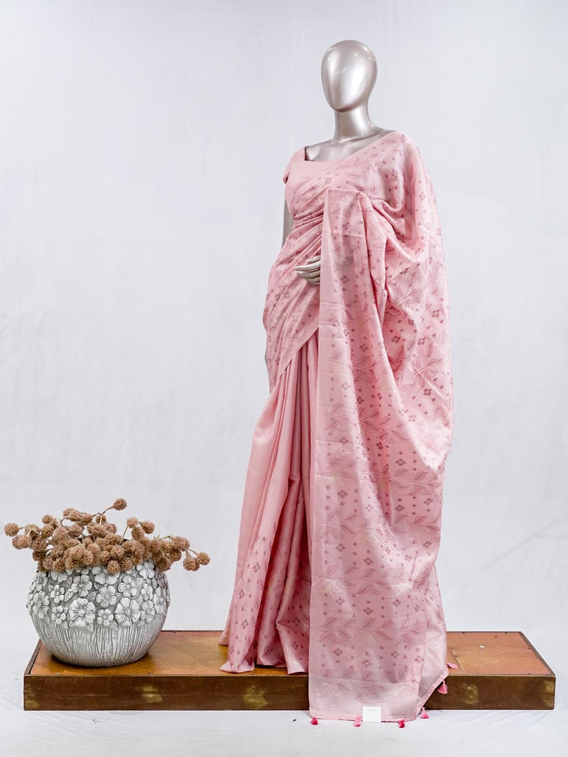 Blush pink bloom art silk saree  SAN5566