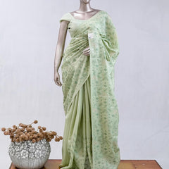 Mint green bloom art silk saree  SAN5566