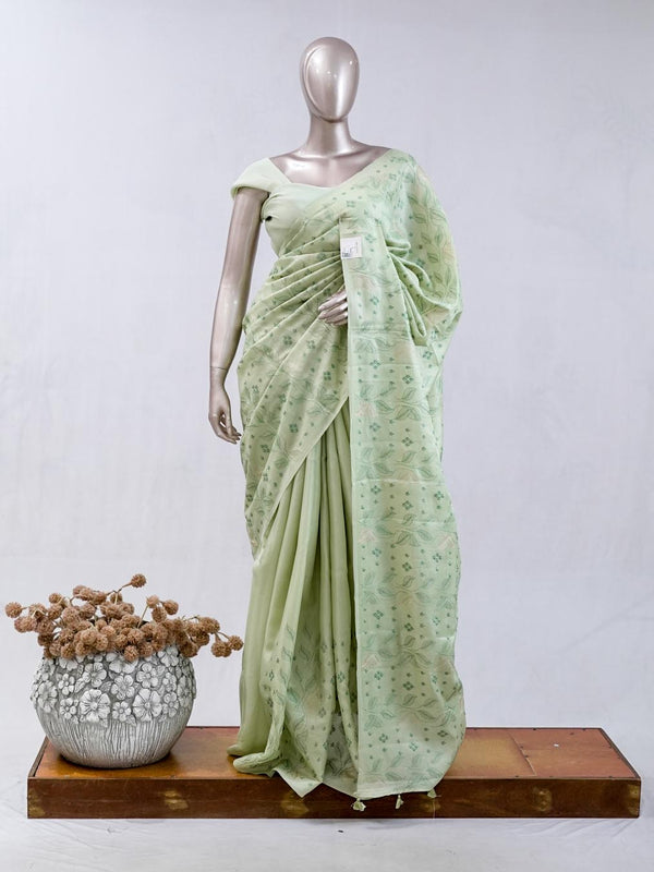 Mint green bloom art silk saree  SAN5566