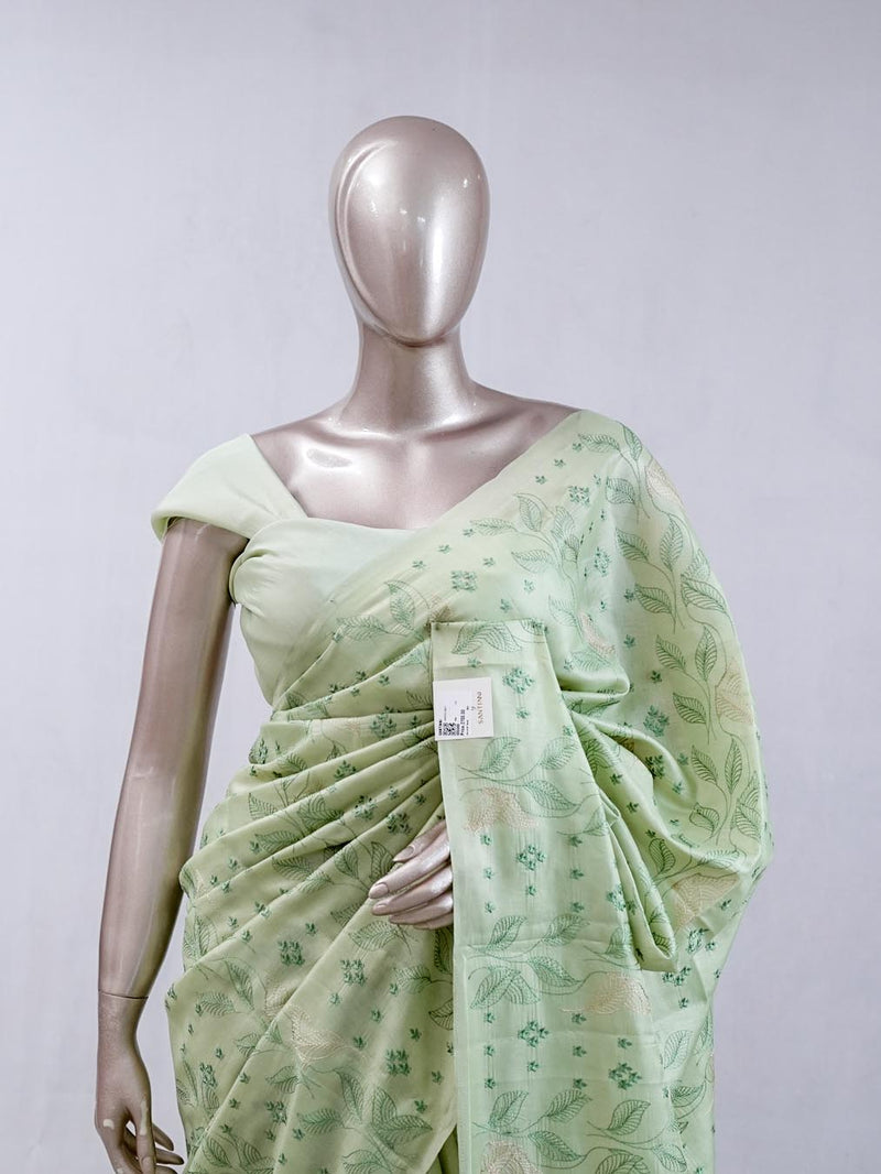 Mint green bloom art silk saree  SAN5566