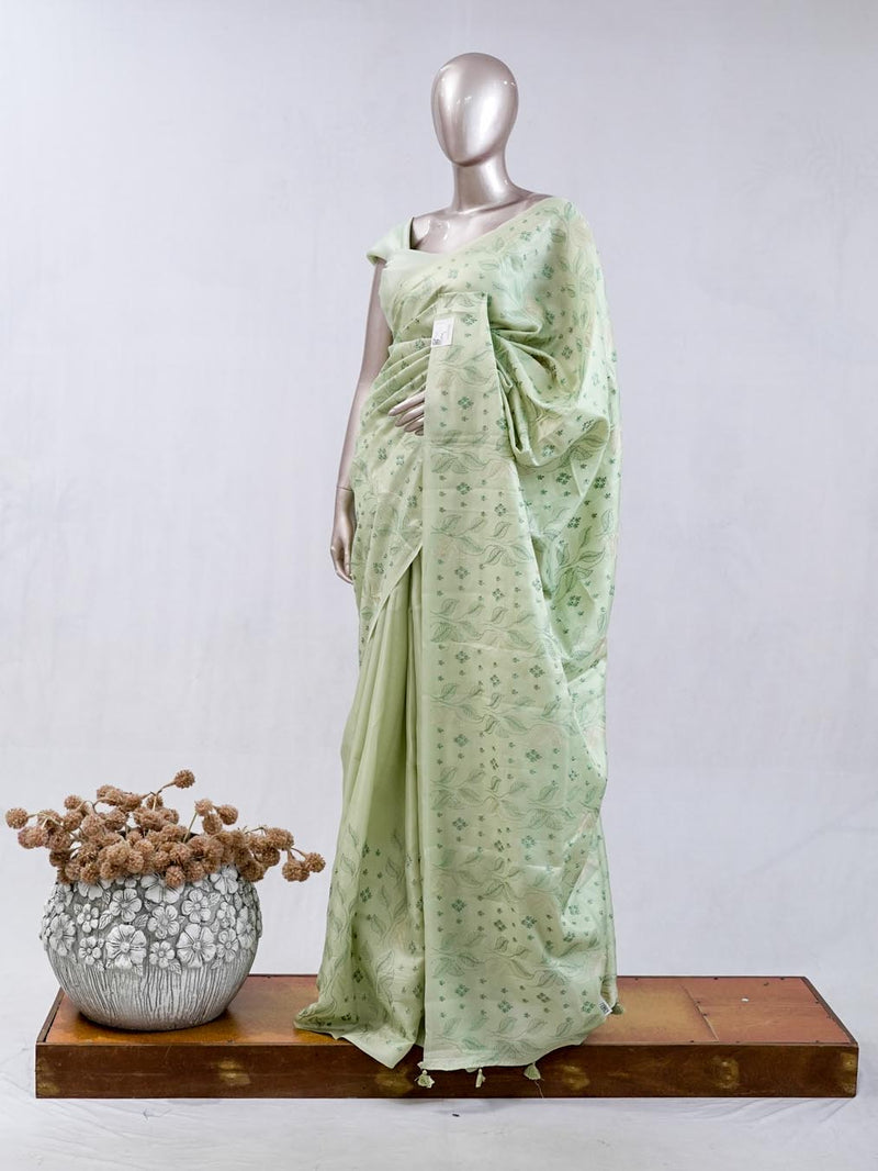 Mint green bloom art silk saree  SAN5566