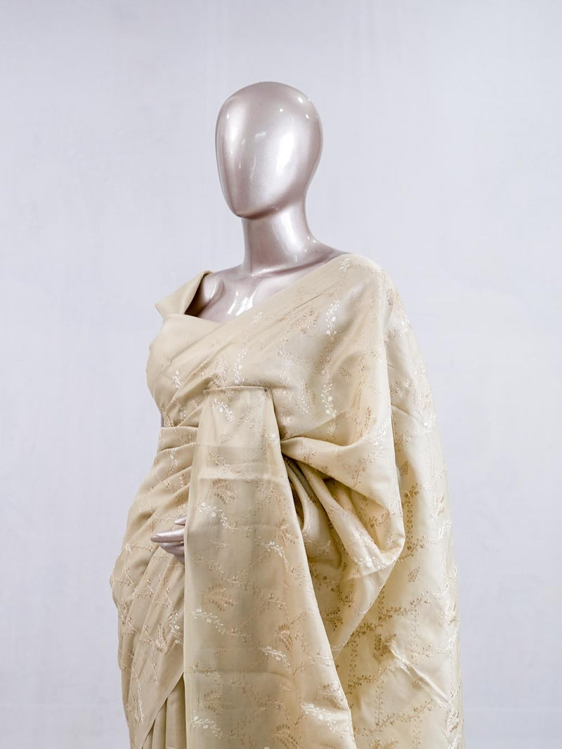 Elegant Beige Art Silk Embroidered Saree SAN5566