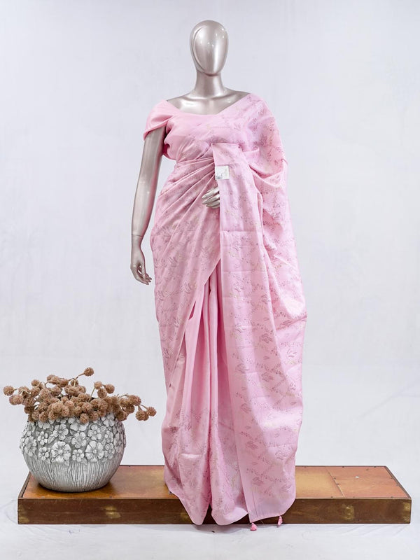 Stripe embroidered raw cotton saree   SAN5566