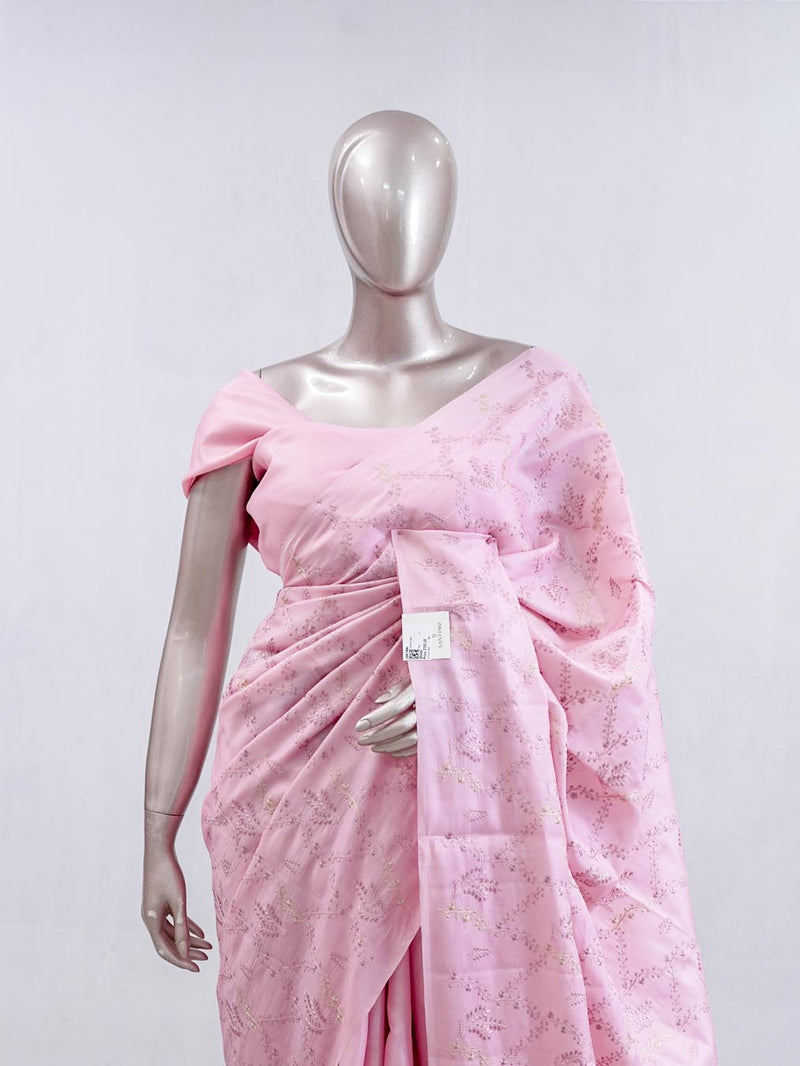 Stripe embroidered raw cotton saree   SAN5566