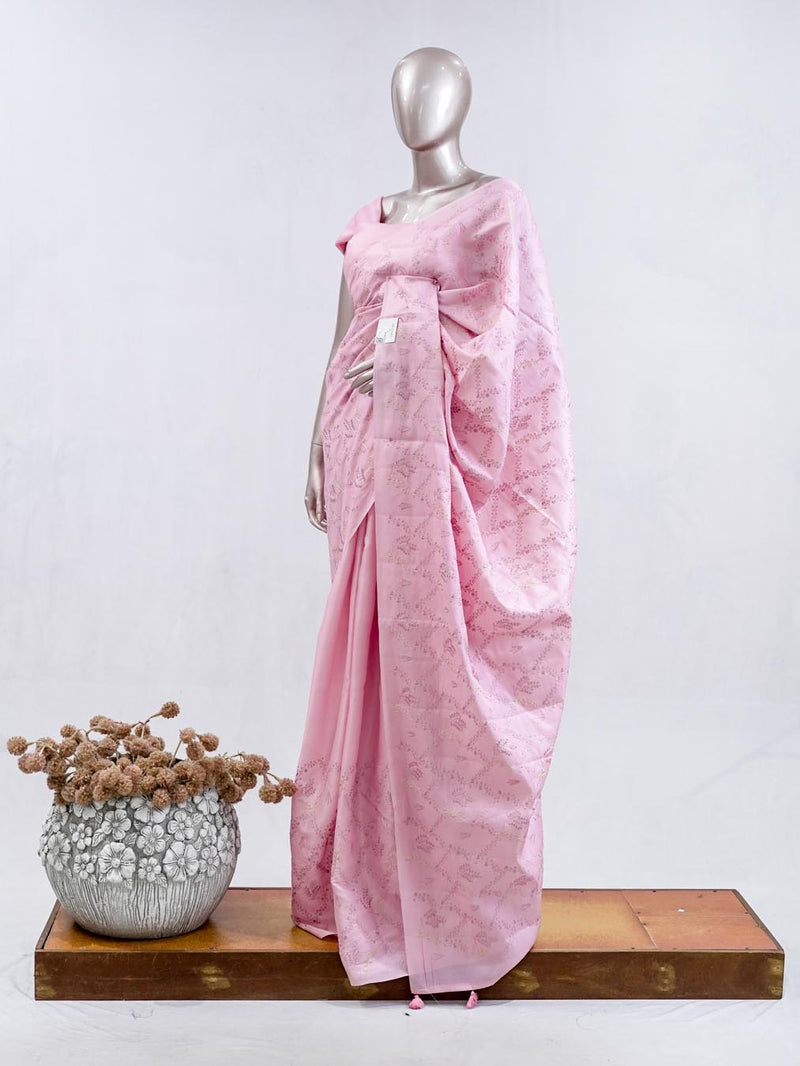 Stripe embroidered raw cotton saree   SAN5566