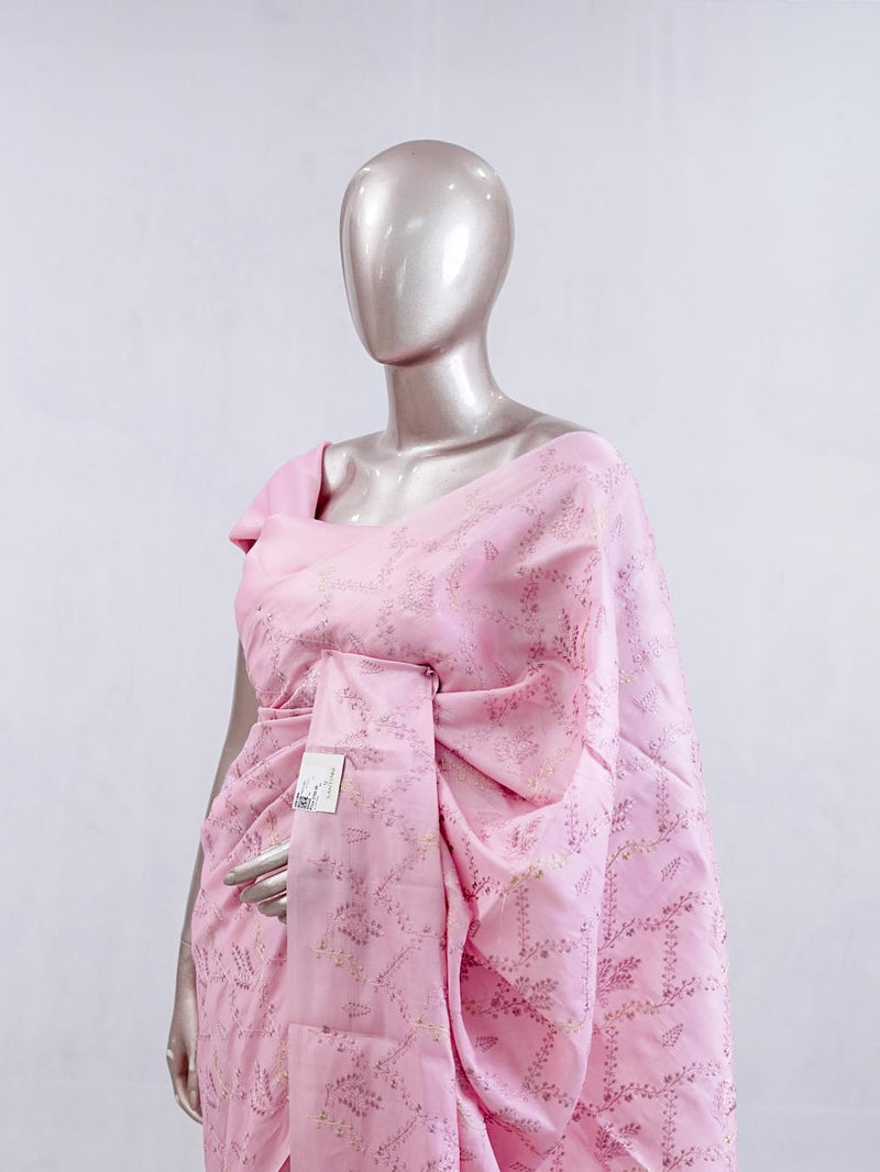 Stripe embroidered raw cotton saree   SAN5566