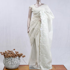 Ivory white blossom organza saree  SAN5474