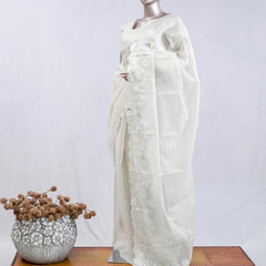 Ivory white blossom organza saree  SAN5474