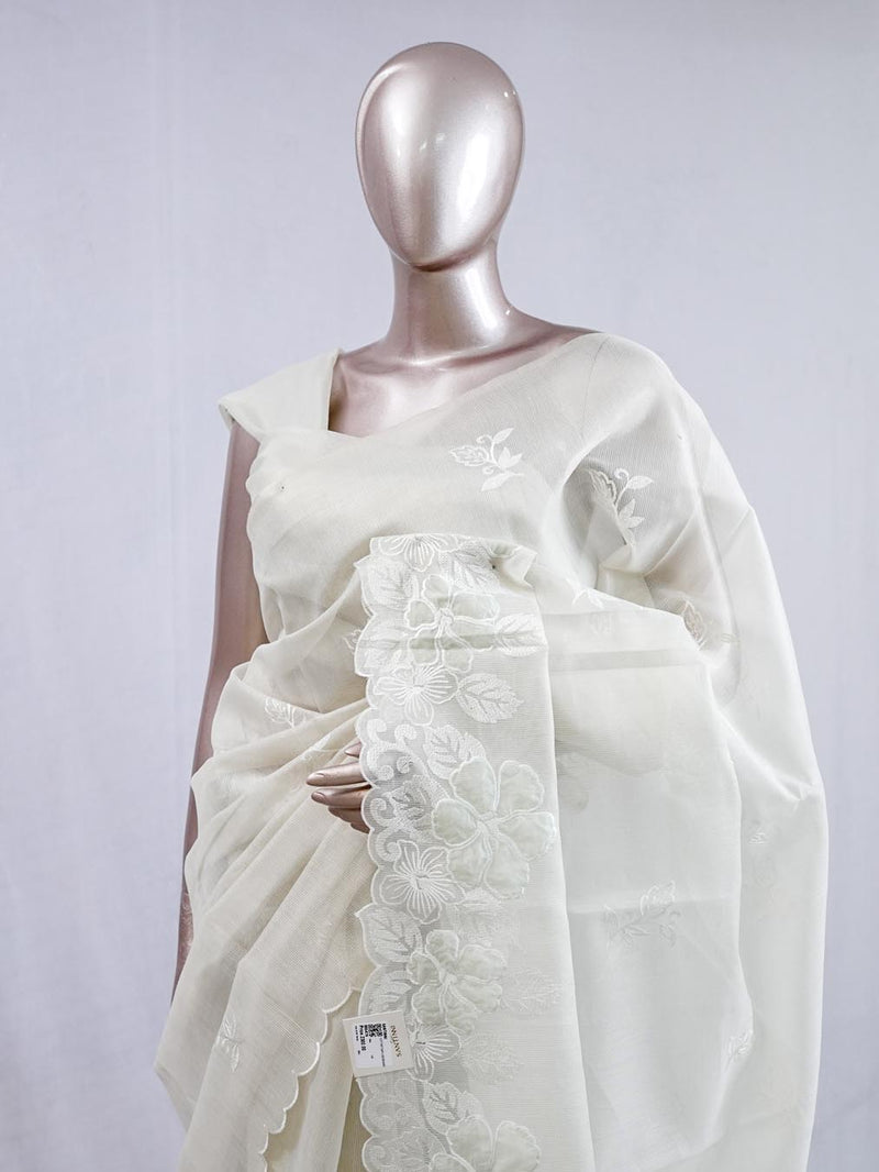 Ivory white blossom organza saree  SAN5474