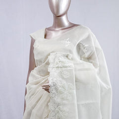 Ivory white blossom organza saree  SAN5474