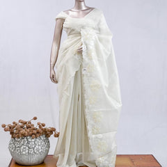 Pastel yellow blossom organza saree SAN5474