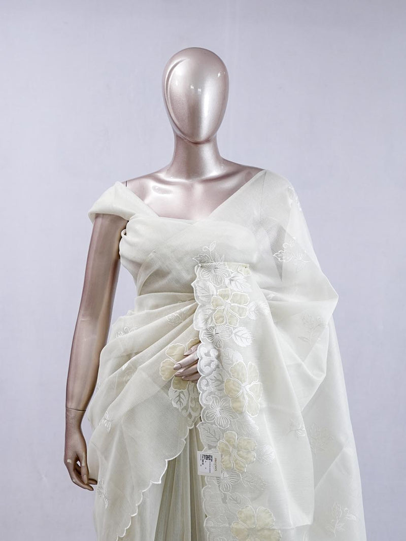 Pastel yellow blossom organza saree SAN5474