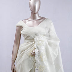 Pastel yellow blossom organza saree SAN5474