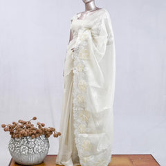 Pastel yellow blossom organza saree SAN5474