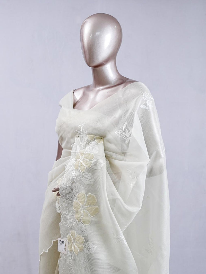 Pastel yellow blossom organza saree SAN5474