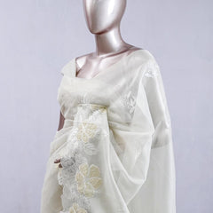 Pastel yellow blossom organza saree SAN5474