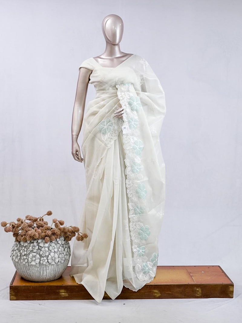 Ivory White with Pastel mint Floral Accents  SAN5474