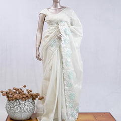 Ivory White with Pastel mint Floral Accents  SAN5474