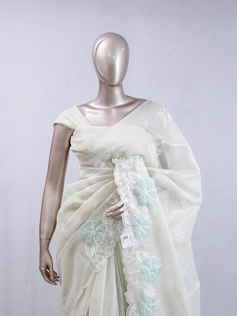 Ivory White with Pastel mint Floral Accents  SAN5474