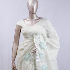 Ivory White with Pastel mint Floral Accents  SAN5474