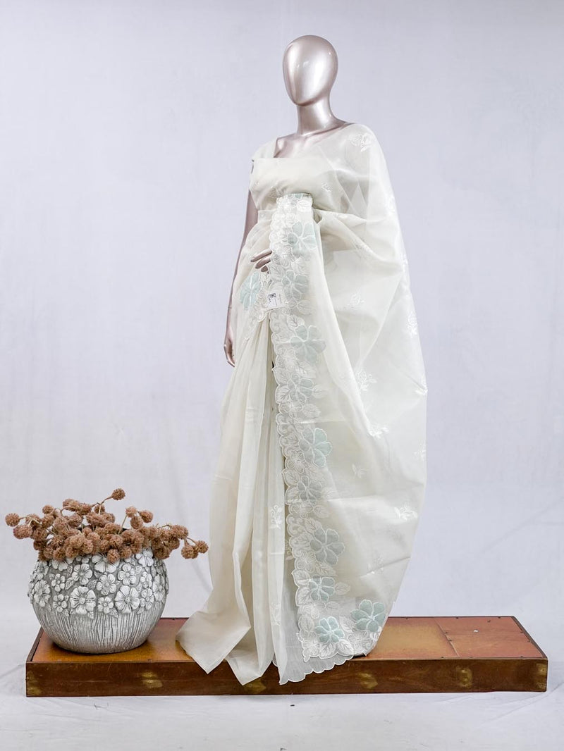 Ivory White with Pastel mint Floral Accents  SAN5474