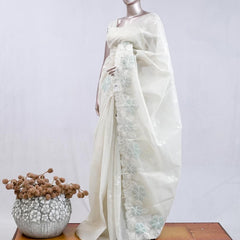 Ivory White with Pastel mint Floral Accents  SAN5474