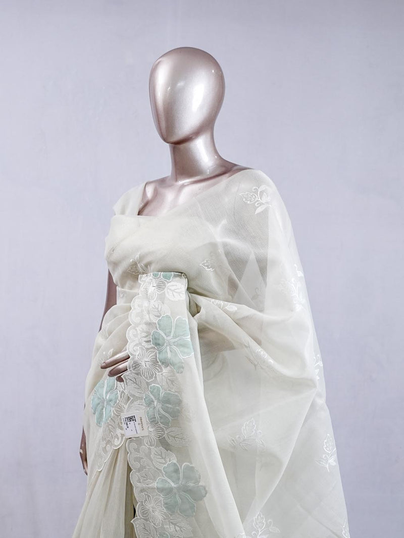 Ivory White with Pastel mint Floral Accents  SAN5474