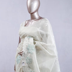 Ivory White with Pastel mint Floral Accents  SAN5474