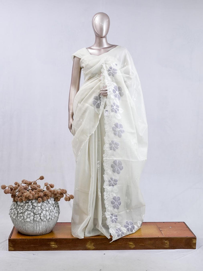 Pastel lavander blossom organza saree  SAN5474