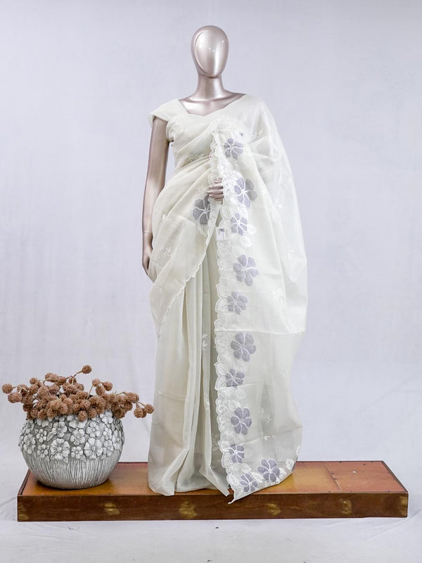 Pastel lavander blossom organza saree  SAN5474