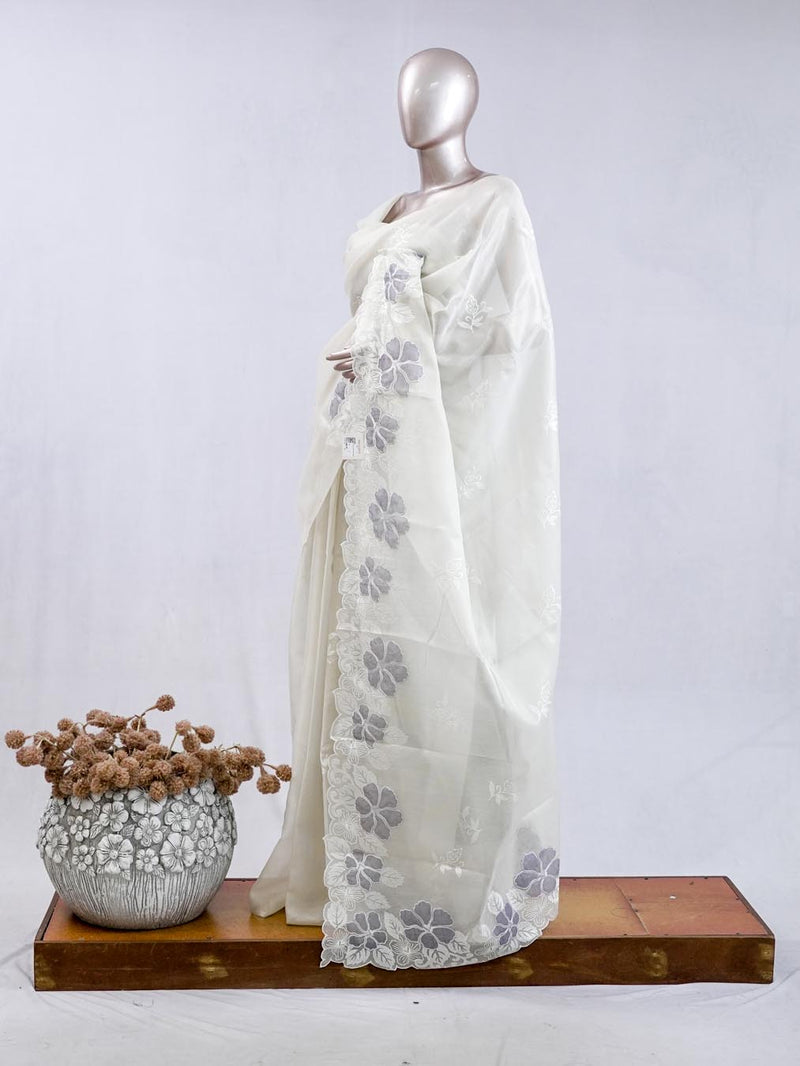 Pastel lavander blossom organza saree  SAN5474