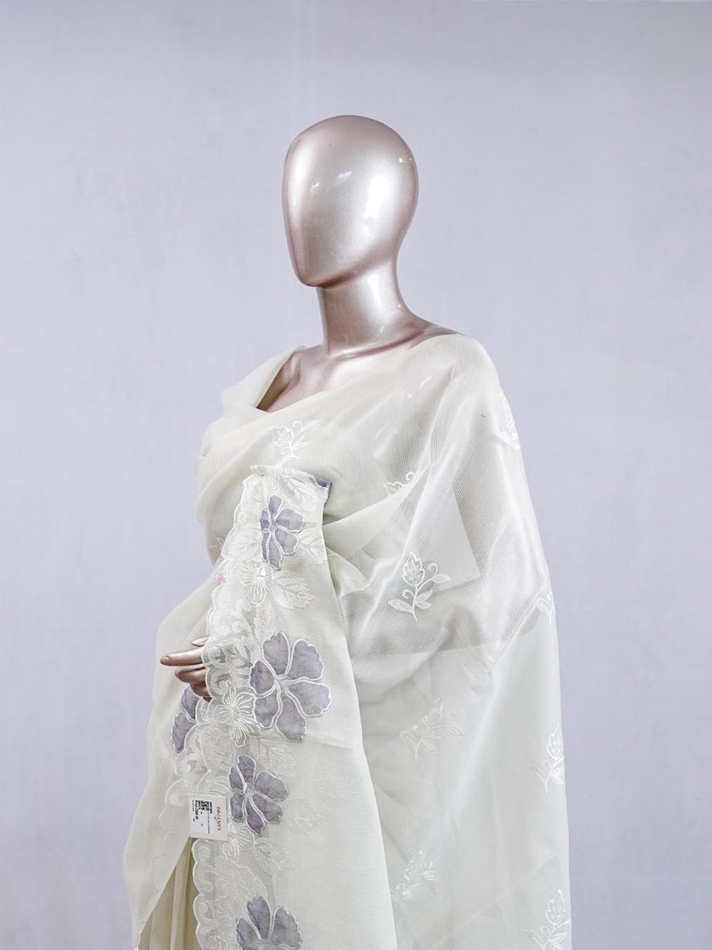 Pastel lavander blossom organza saree  SAN5474