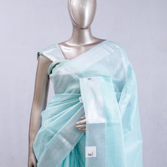 ⁠Aqua Blue tissue cotton linen tc52 saree  SAN5485