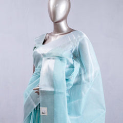 ⁠Aqua Blue tissue cotton linen tc52 saree  SAN5485