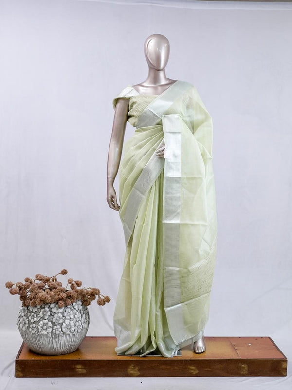 Pastel Pistachio Green tissue cotton linen Saree SAN5485