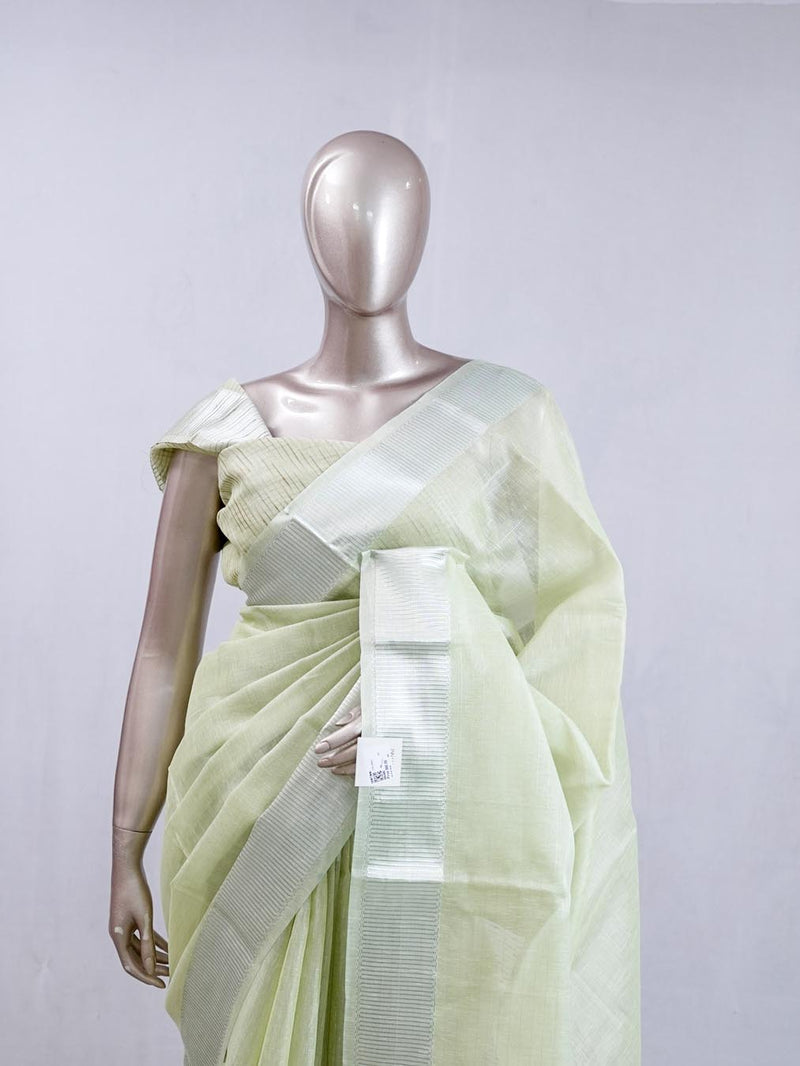 Pastel Pistachio Green tissue cotton linen Saree SAN5485