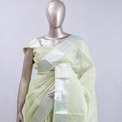 Pastel Pistachio Green tissue cotton linen Saree SAN5485