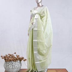 Pastel Pistachio Green tissue cotton linen Saree SAN5485