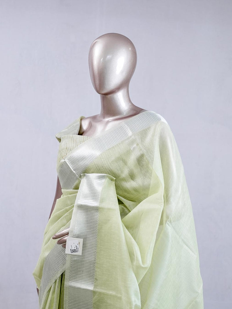 Pastel Pistachio Green tissue cotton linen Saree SAN5485